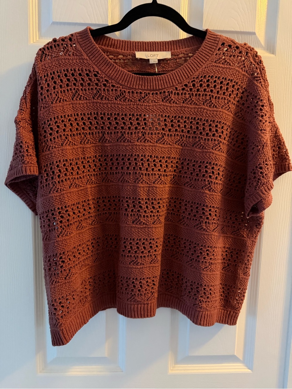 LOFT Rust Open-Knit Short Sleeve Sweater